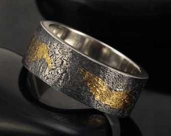 Keum Boo Ring: 24K Gold & Sterling Silver Rustic Wedding Band