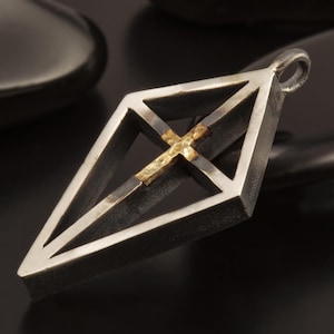 Mens unique Cross Pendant, Silver and 14K solid Gold, Handmade Cross Necklace, Gift for men, Cross Handmade Pendant, Cross Jewelry, P-165