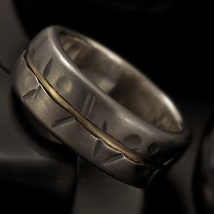 Silver and Gold Handmade Men&#39;s Ring, 14K Gold Engagement Band, Rustic Wedding Jewelry - RS-1231