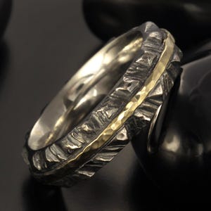 Unique 14K Gold & Silver Ring for Men and Women, Handmade Rustic Design - RS-1285