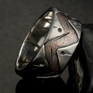 Men unique wedding Ring, Men Silver Ring, Men Wedding Band, Two tone silver copper ring, Bark Silver Ring, Textured Ring, RS-1280