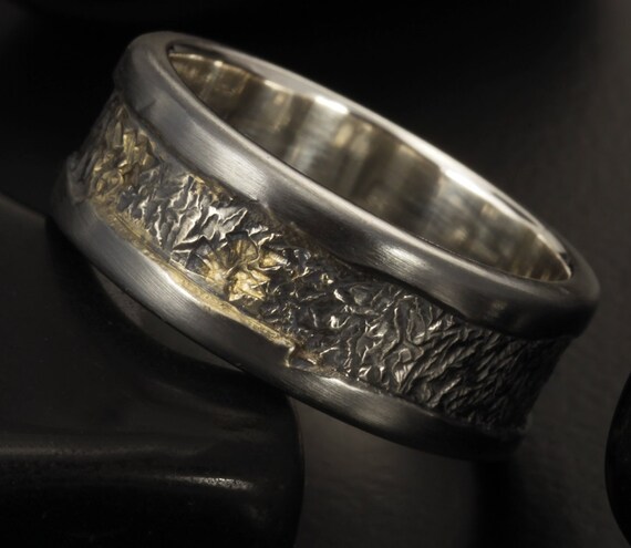 Mens Wedding Ring Unique Mens Rings Men Ring Silver With 14K - Etsy