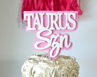 Taurus SZN Pink and White, Taurus Season Cake Topper, Cake Charm, Zodiac Party Decor