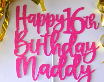Happy 16th Birthday Personalized  Name Cake Topper, Custom Cake Topper, Personalized 16th Cake, Happy Birthday Cake, sweet 16, hello 16