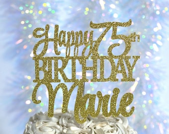 Happy 75th Birthday Personalized Name Cake Topper