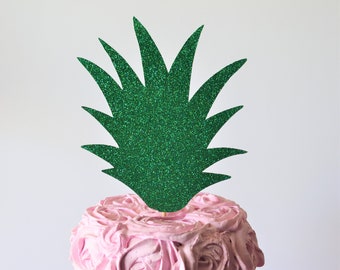 Glitter Pineapple Stem Top Cake Topper, Luau Decor, Summer BBQ, Pool Party, Hawaii Theme Party, 21st Birthday, 30th Birthday, Pineapple