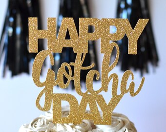 Family Ever After Cake Topper - Adoption Day, Gotcha Day, Glitter Cardstock, Pre-Assembled
