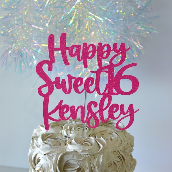 Happy Sweet 16th Birthday Name Cake Topper, Custom Cake Topper, Personalized 16th Cake, Happy Birthday Cake, sweet 16, hello 16