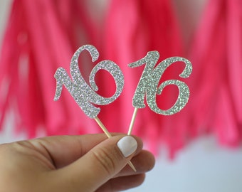 Glitter 16 Cupcake Toppers, 16 Topper, 16th birthday cake, 16 birthday pick, glitter sixteen, Gold 16, 16th anniversary, happy 16th