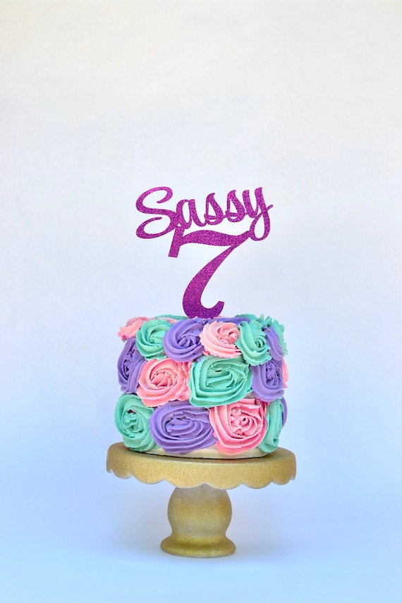 Sassy 7 Cake Topper Happy 7th Birthday Gold Cake Topper | Etsy