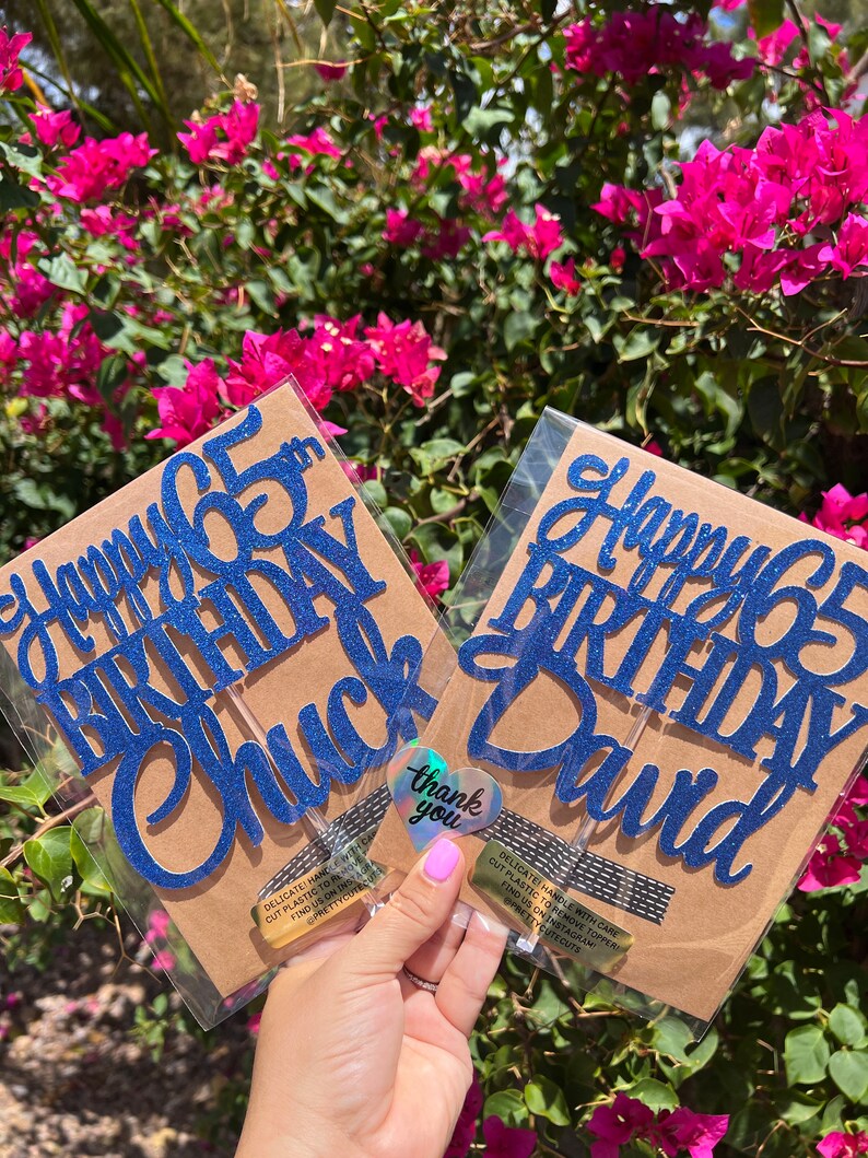 Happy 65th Birthday Personalized Name Cake Topper, Grandma Grandpa Cake