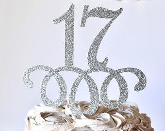 Ella Celebration 17 Cake Topper, Gold 17th Birthday Party Decoration, Rhinestone Metal Number Decor (Gold