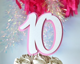 Light Pink & White 10, Ten Cake Topper, Double Digits, 10 Year Wedding, Happy 10th Birthday, 10th anniversary, 10 years old, 10 centerpiece