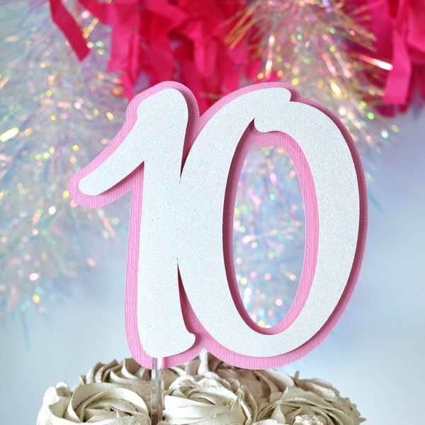 Light Pink & White 10, Ten Cake Topper, Double Digits, 10 Year Wedding, Happy 10th Birthday, 10th anniversary, 10 years old, 10 centerpiece