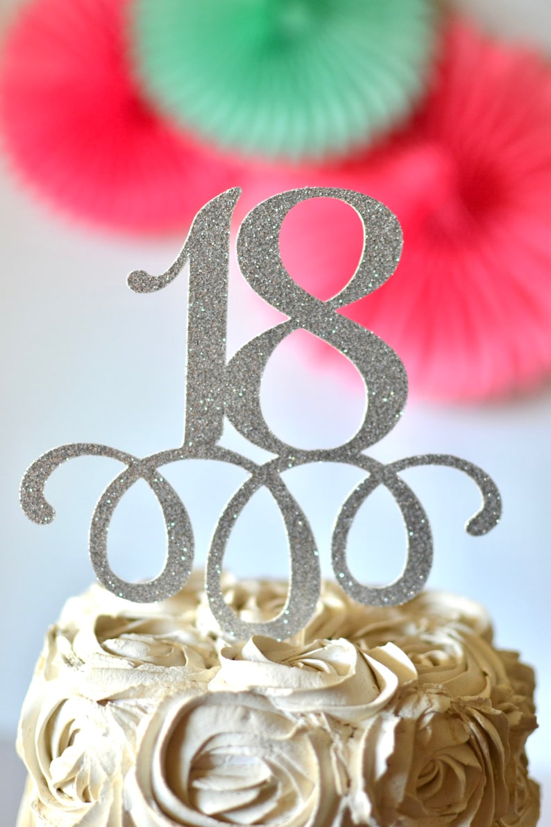 Glitter 18 Birthday Age Cake Topper, 18th birthday, eighteen birthday, legal AF, 18 centerpiece Birthday, Gold Age, 18th anniversary image 3