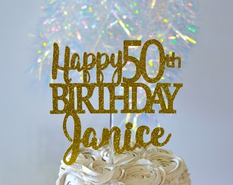 Happy 50th Birthday Personalized  Name Cake Topper, Custom Cake Topper, Personalized 50th Cake, Happy Birthday Cake