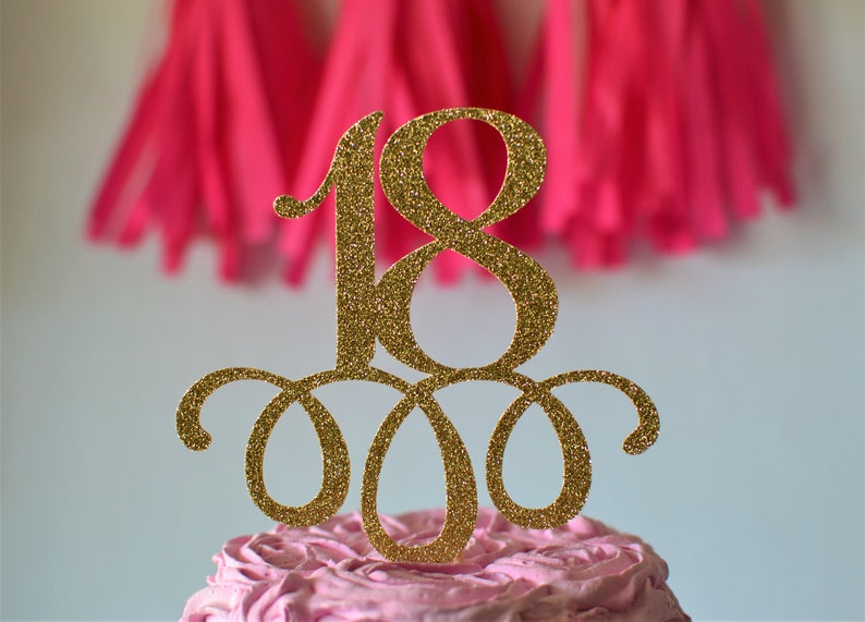 Glitter 18 Birthday Age Cake Topper, 18th birthday, eighteen birthday, legal AF, 18 centerpiece Birthday, Gold Age, 18th anniversary image 6