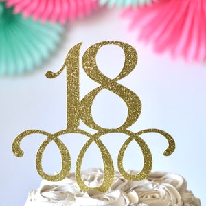 Glitter 18 Birthday Age Cake Topper, 18th birthday, eighteen birthday, legal AF, 18 centerpiece Birthday, Gold Age, 18th anniversary image 1