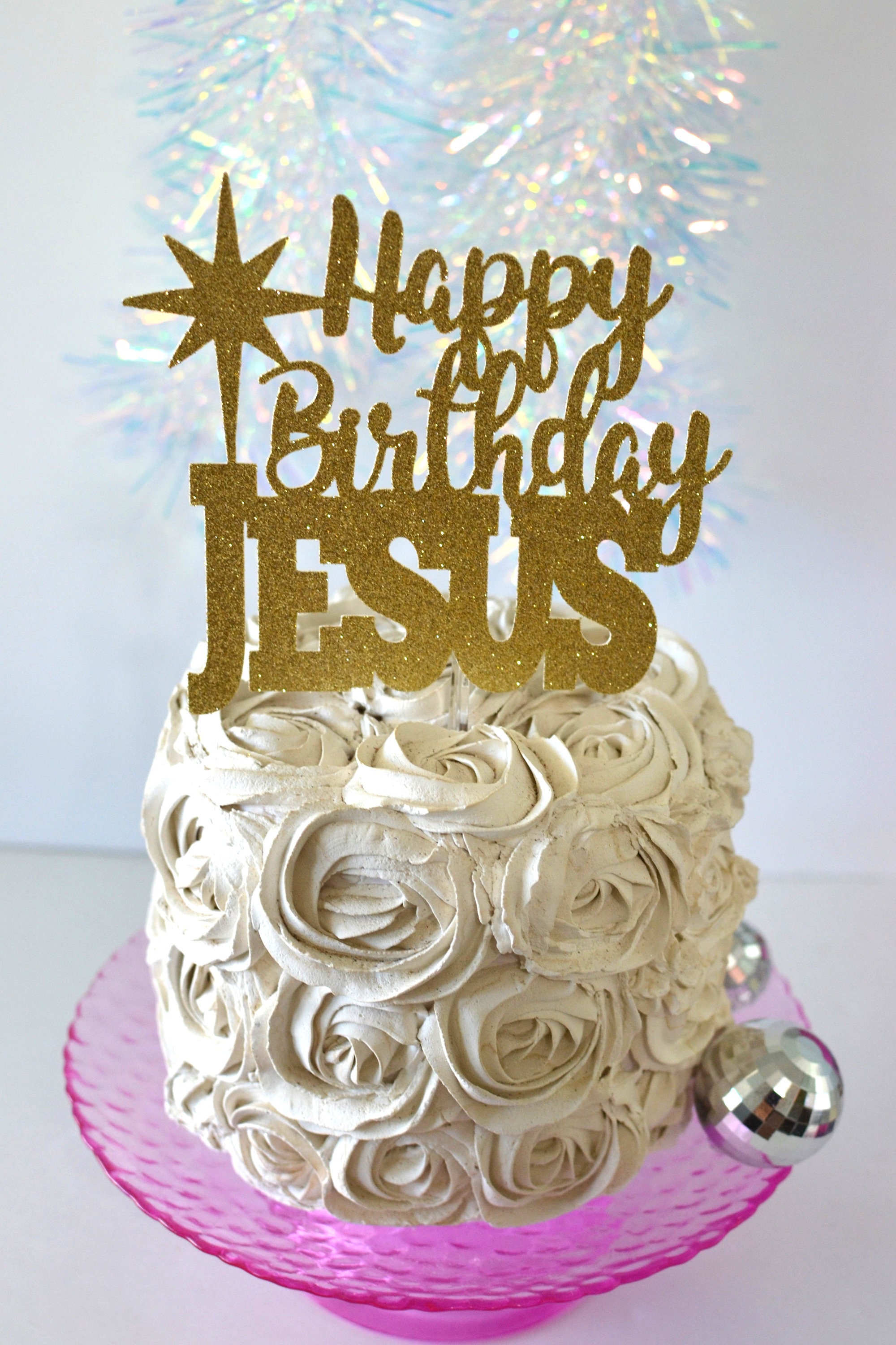 Jesus Happy Birthday Cake Topper - Glitter Nativity Christmas Cake Decor, Pre-Assembled With Stick For Birthday Parties - View #5