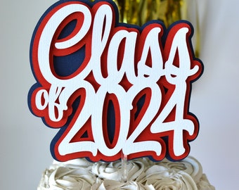 Class of 2024 Cake Topper, White Red Blue Congrats Grad, Glitter Class of 2024 Cake Topper, Graduation Topper, congrats Grad, 2024 Graduate