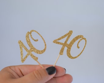 Glitter Birthday "40" Age Toppers, 40th birthday, Happy 40th, Fabulous 40, forty cupcake, 40 Cupcake Toppers, Gold 40, 40th anniversary