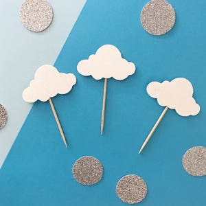 Sparkly Cloud Cupcake Toppers, Baby Sprinkle Shower Glitter Toppers, It&#39;s a girl cupcakes, it&#39;s a boy, gender reveal toppers