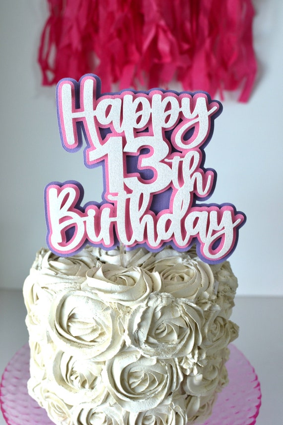Layered Happy 13th Birthday Cake Topper, Hello 13, 13th