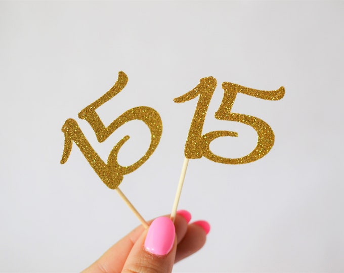 Glitter 15 Cupcake Toppers, 15 Topper, 15th Birthday Cake, 15 Birthday ...