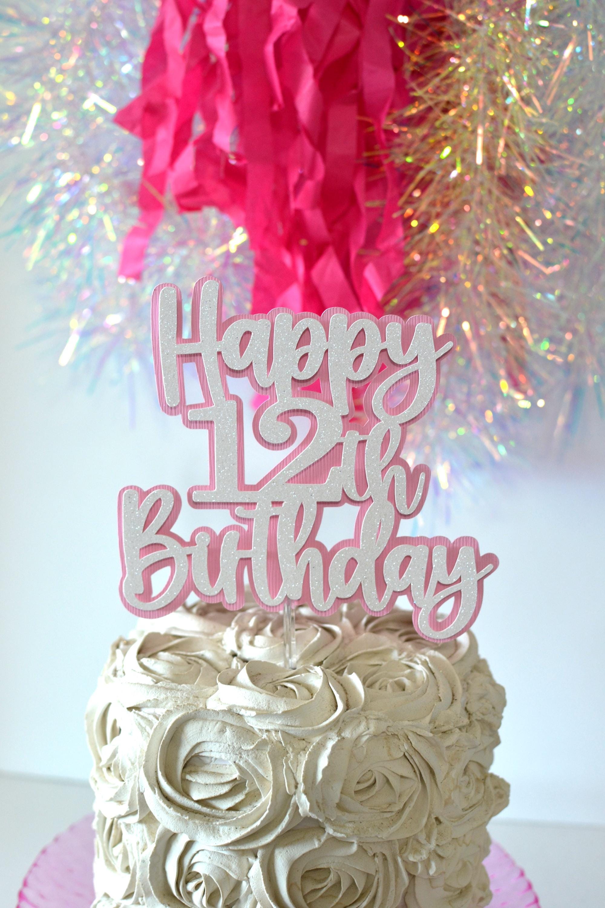 Layered Happy 12th Birthday Cake Topper, Hello 12, 12th Birthday