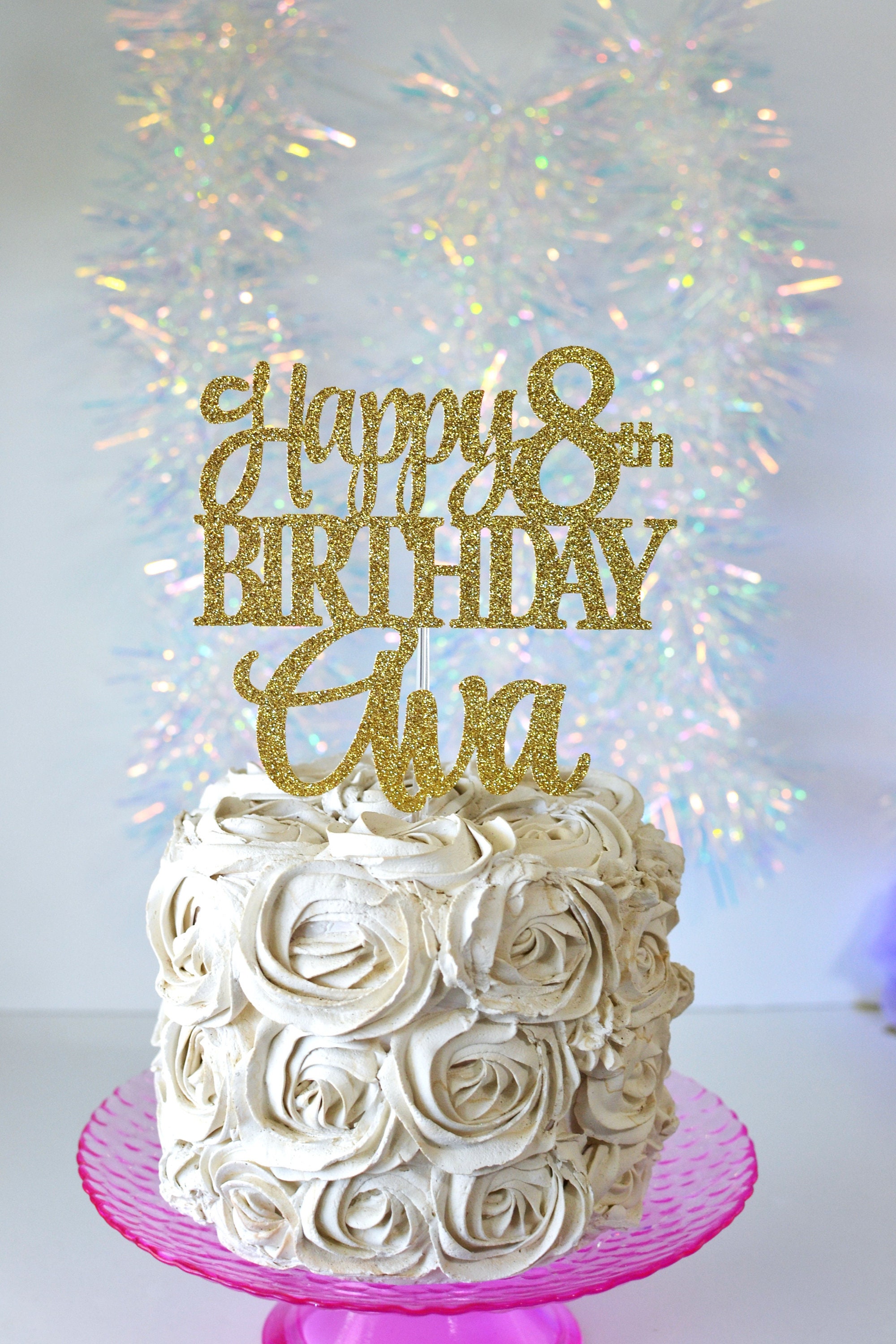 Happy 8th Birthday Personalized  Name Cake Topper, Custom Cake Topper, Personalized 8th Cake, Happy Birthday Cake