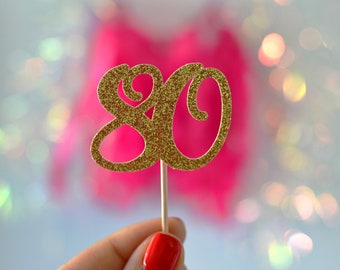 Glitter 80 Cupcake Toppers, 80 Topper, 80th birthday cake, 80 birthday pick, glitter eighty, Gold 80, 80th birthday, happy 80th