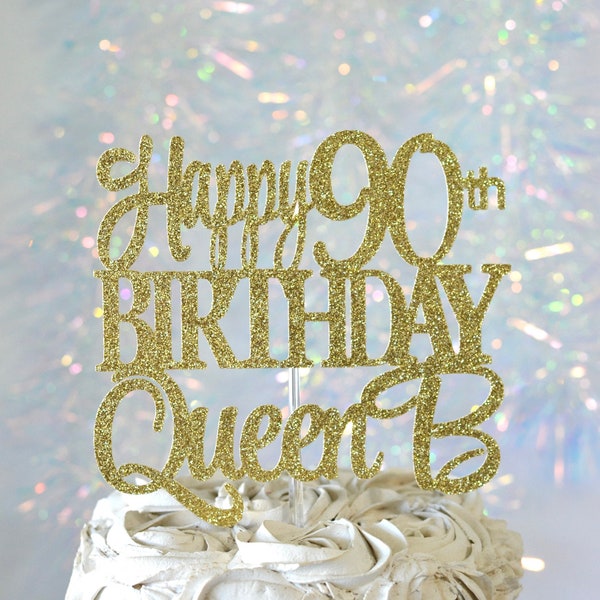 Happy 90th Birthday Personalized Name Cake Topper, Grandma Grandpa Cake Topper, personalized 90th Cake, 0 & Fabulous, 90 years loved