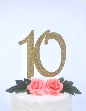 Ymapinc - Déco Gâteau Acrylique Chiffres 0 à 9 - Lot De 10 - Anniversaire, Noël, Mariage - Brillant Argenté - Facile à Poser Et Réutilisable