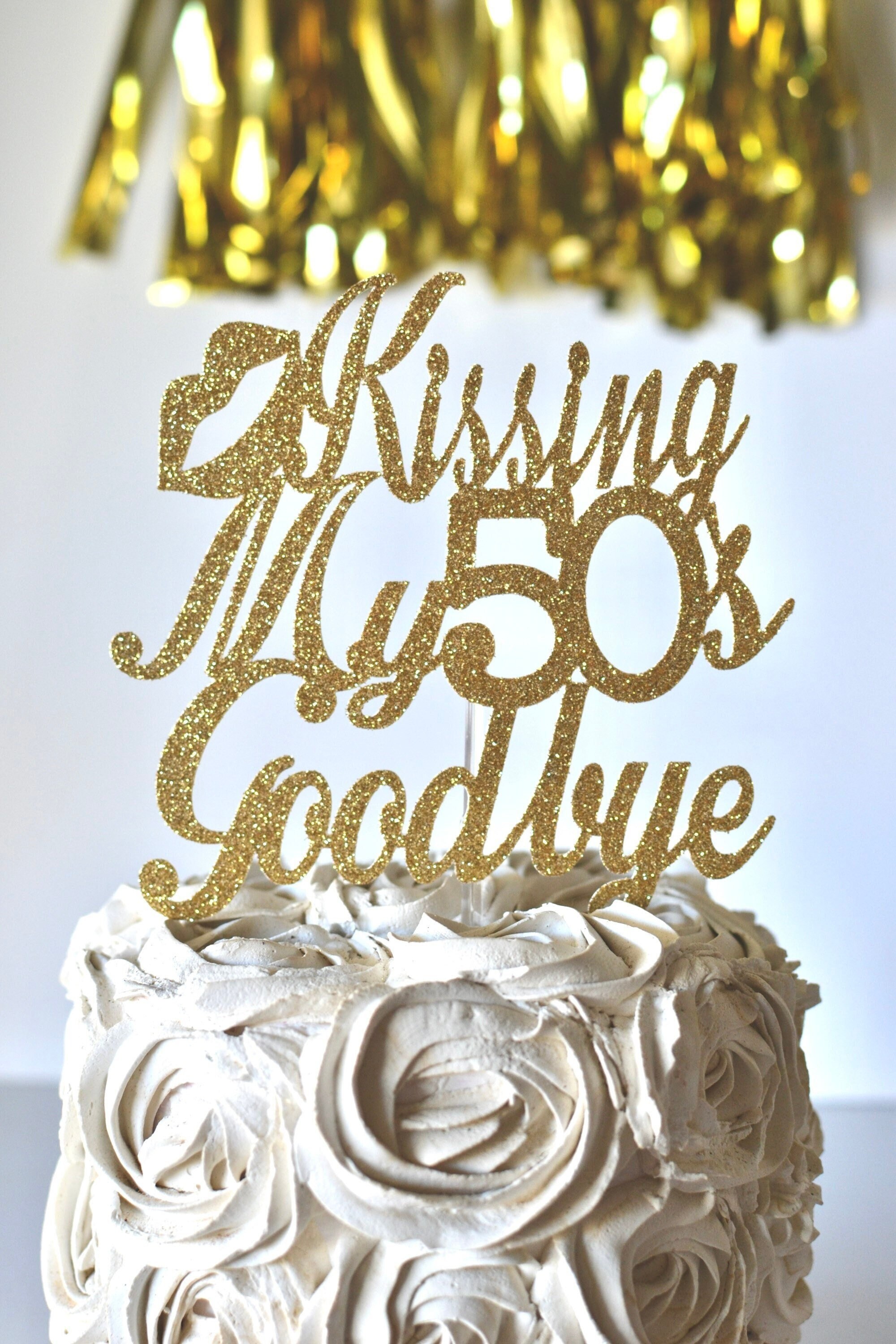 Glitter Kissing 50s Goodbye, Hello 60 Cake Topper, 60th