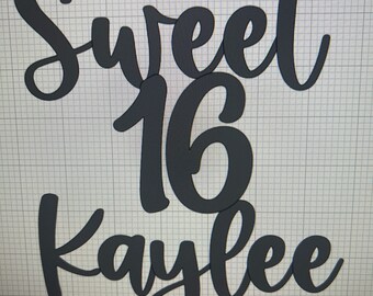 Sweet 16th Birthday Name Layered Pink Silver Cake Topper, Personalized 16th Cake, Happy Birthday Cake, sweet 16, hello 16