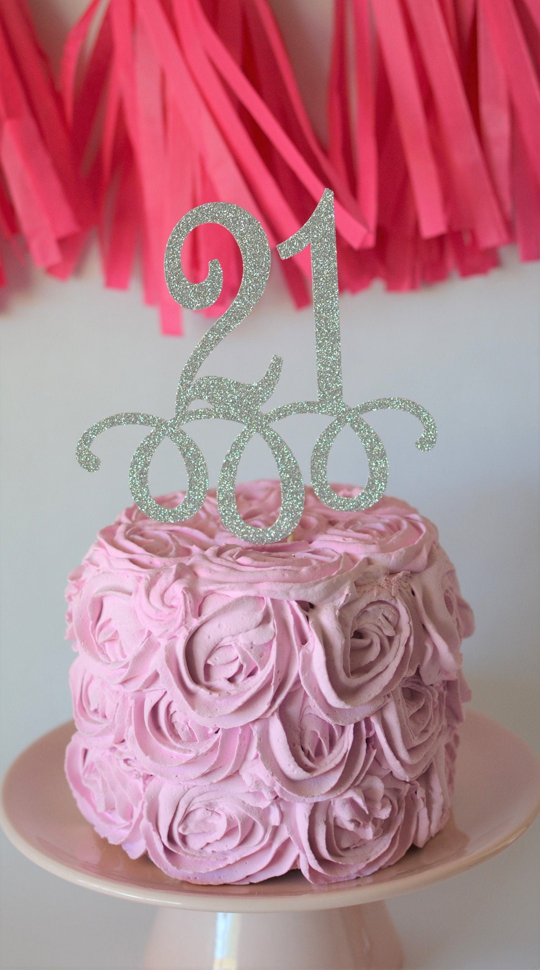 LissieLou - Adorno Para Tarta De Cumpleaños Número 21 Con Purpurina Plateada - Hecho A Mano En Reino Unido - Incluye Palo