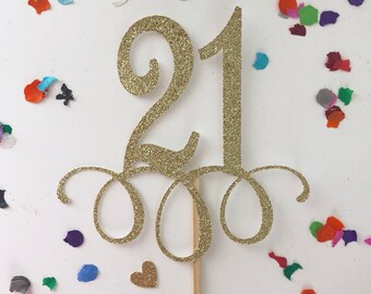 Glitter 21st Birthday Cake Topper, Twenty One, Gold Cake Topper, 21st, Let's Party Cake Topper, Happy Birthday Cake Topper, 21 again, 21 AF