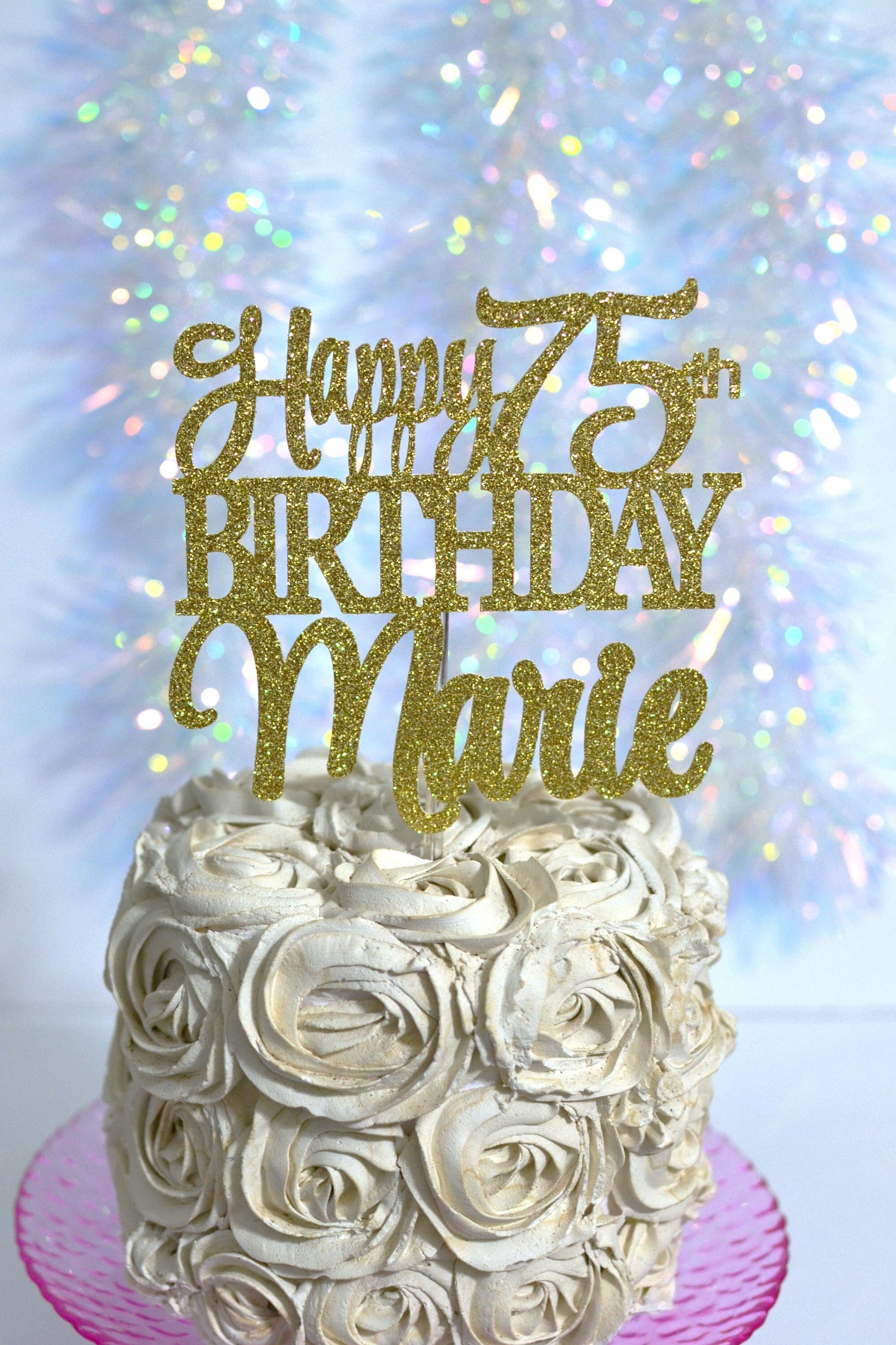 Happy 75th Birthday Personalized Name Cake Topper
