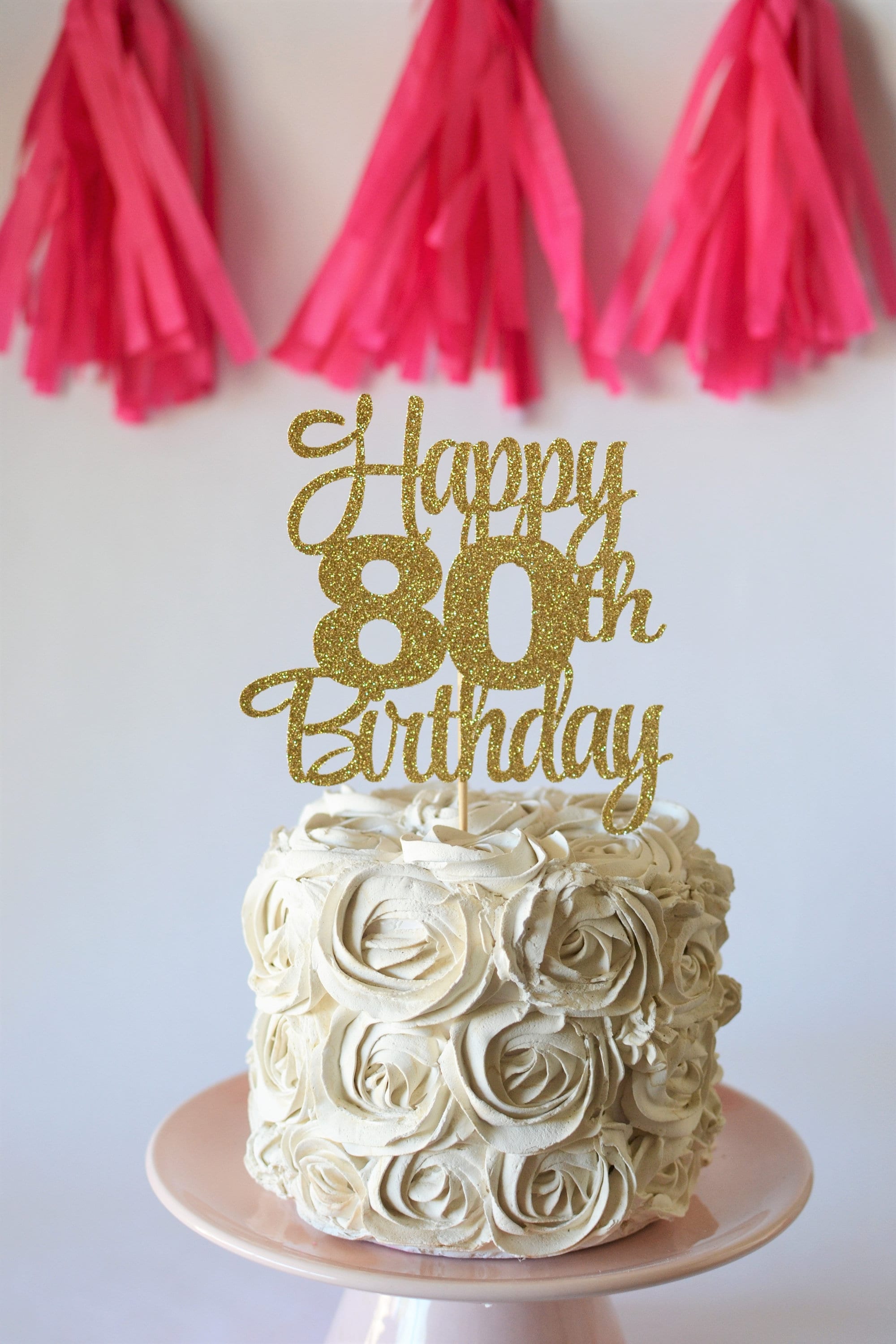 Golden Glitter '80' Cake Topper - 5.9 Inch High, Pre-Assembled, Eco-Friendly Cardboard & Bamboo For Birthday & Anniversary Cakes