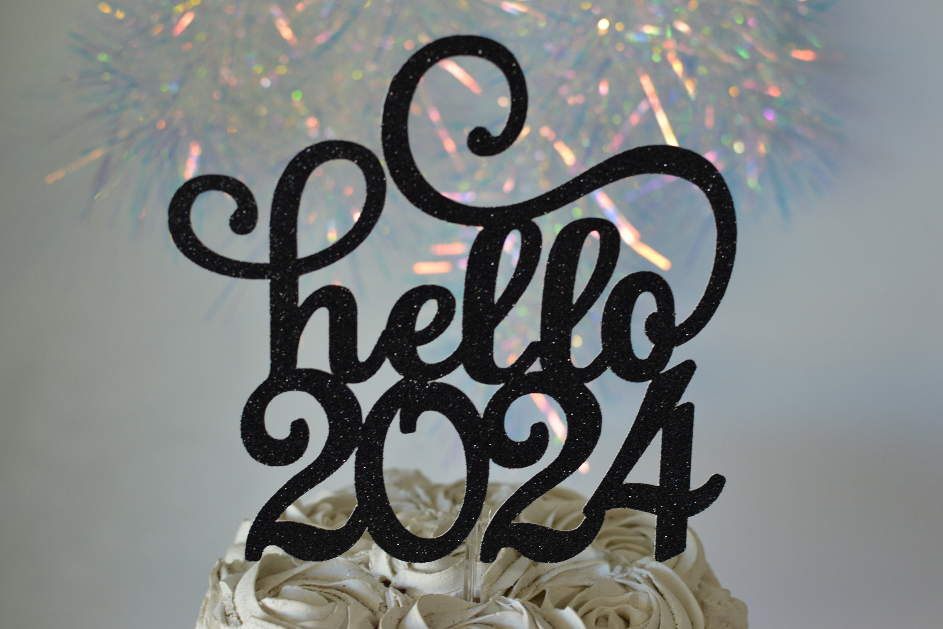 Happy New Year 2024 Cake Topper, Happy New Year Decorations, Hello 2024,  Cheers 2024, New Years Eve Party Decoration Supplies Gold Glitter