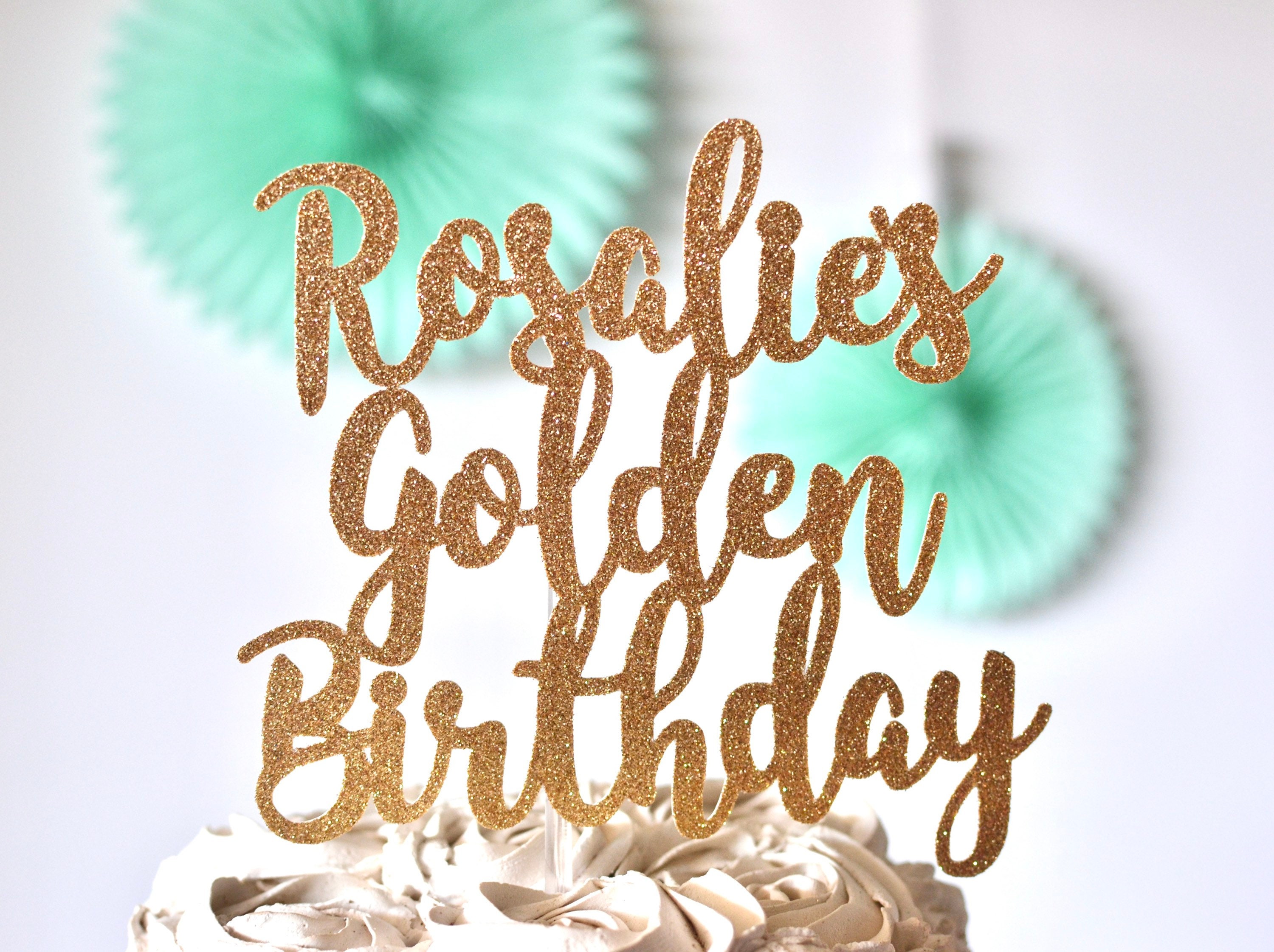 Personalized Name Golden Birthday Cake Topper