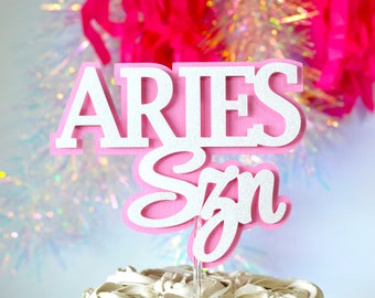 Aries SZN Pink and White, Aries Season Cake Topper, Cake Charm, Zodiac Party Decor