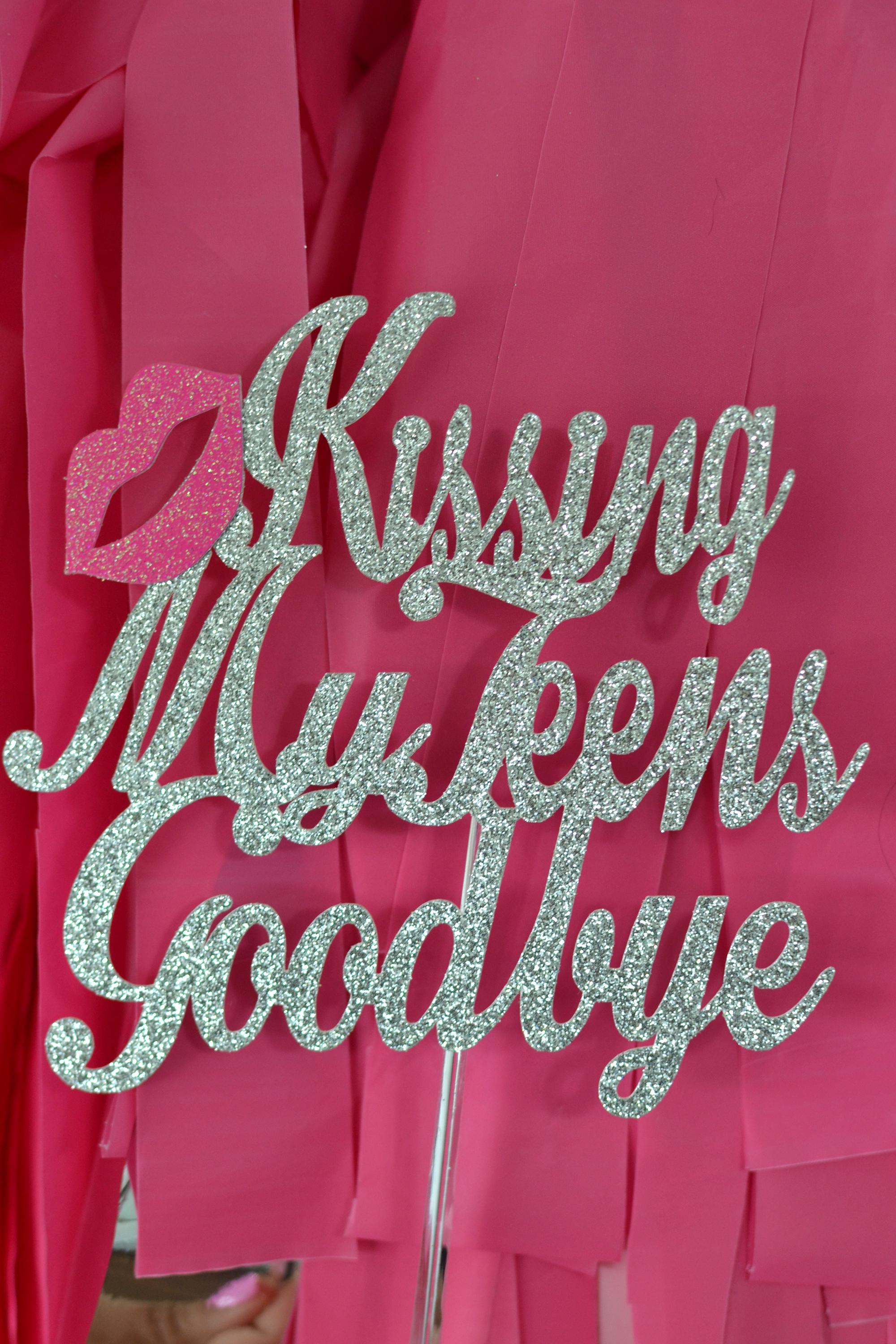 20th Birthday Cake Topper - "Kissing My Teens Goodbye" Silver Glitter, Hello 20 Party Decor - View #11