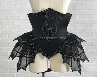 Vampire Gothic Corset with Crinoline Cage ~ Halloween Fashion Underbust Corset for Fantasy Goth Black Wedding Dress ~ Dracula Bride Style