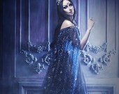 Fairytale Bridal Starry Cloak Celestial Costume Cape Halloween Wedding Dress Cape Stars Gothic Pagan Witchy Outfit Carnival Masquerade Ball