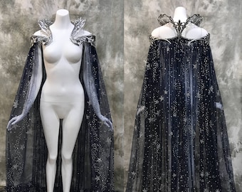 Fantasy Starry Collar Cloak ~ Wicca Cape Witch Outfit Celestial Bridal Elven Gothic Pagan Medieval Dress Cape ~ Venice Carnival Ball Costume