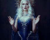 Night Goddess Elven Corset Dress ~ Gothic Witch Wedding Gown Fairy Fantasy Bridal Dress Wicca Pagan Couture ~ Ball Masquerade Corsetry Cloak