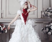 Haute Gothic Wedding Gown ~ Feathers Overbust Corset ~ Bloody Swan Dress Vampire Wedding Ball Masquerade Costume ~ Halloween Outfit Corsets