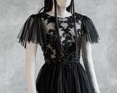 Couture Sheer Gothic Wiccan Bridal Dress ~ Masquerade Ball Haute Goth Halloween ~ Modern Witch Black Wedding Gown ~ Dark Glam Fairytale Boho