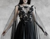 Dramatic Sheer Gothic Wedding Dress ~ Haute Goth Bridal Gown ~ Black Veil Halloween Evening Dress ~ Modern Witch Pagan Ceremony Wiccan Dress